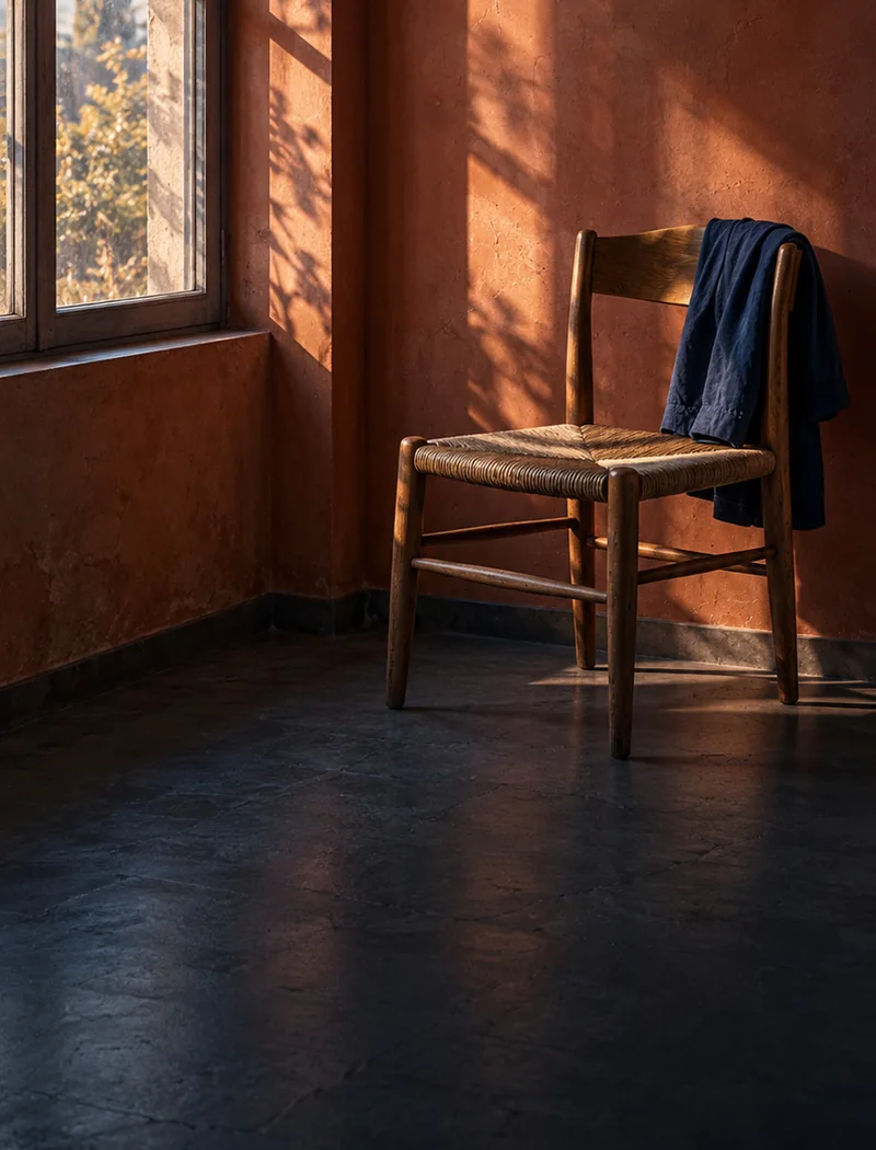Une chaise seule dans une pièce éclairée